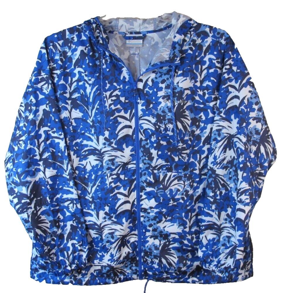 Columbia Blue Camo Full Zip Hooded Windbreaker Jacket Women's Size 1X
